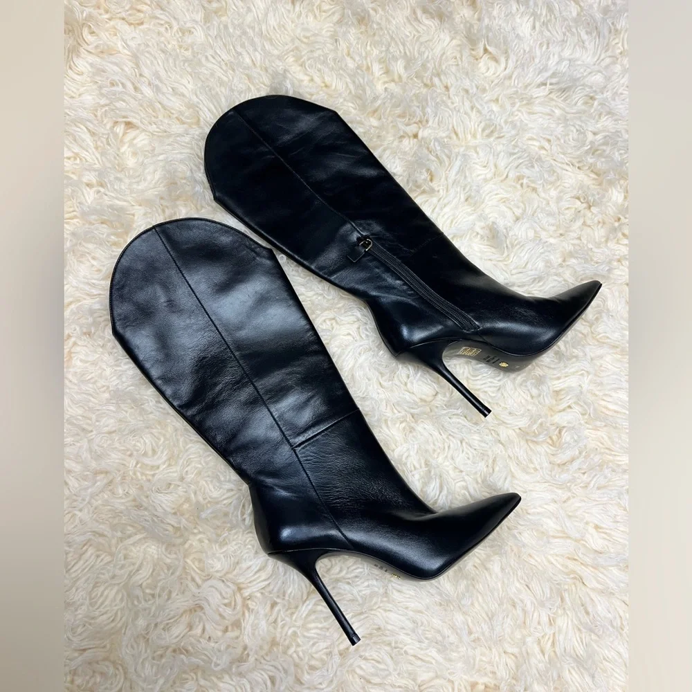 Stuart Weitzman Black Leather Over-the-Knee Pointed Toe Stiletto Boots - Picture 13 of 14